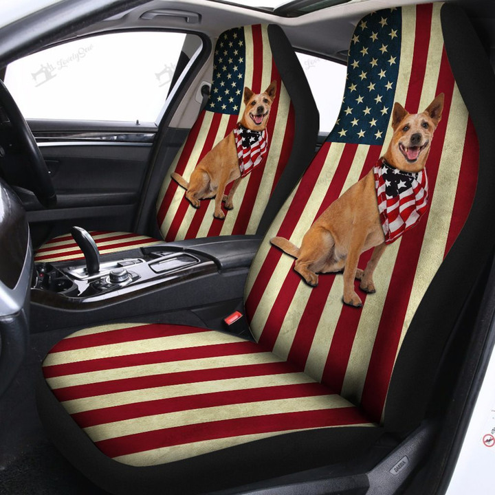 BIH0806 Red Heeler American Flag Car Seat Covers