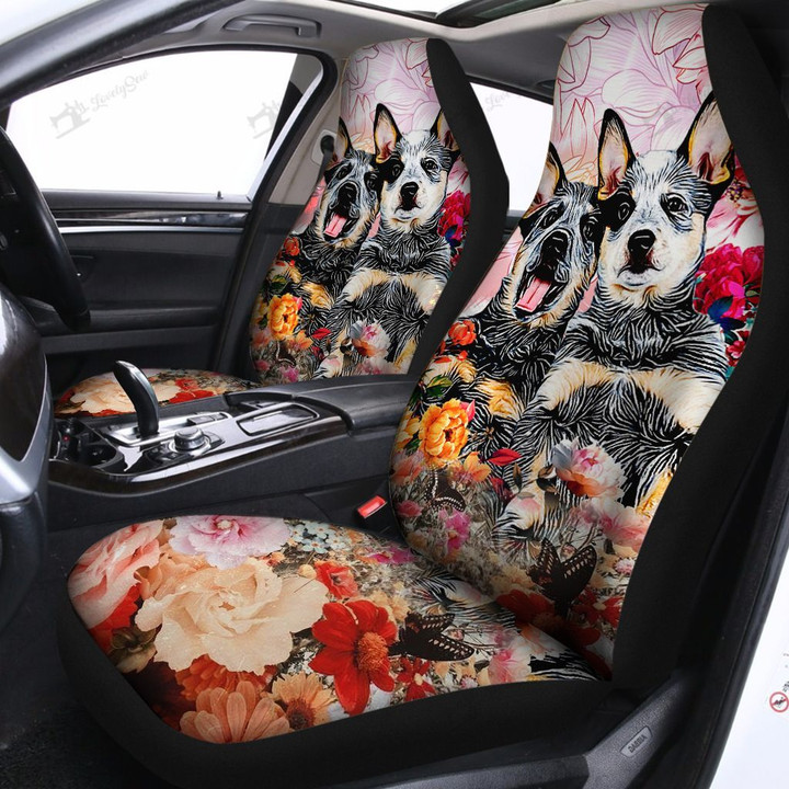 BIH1902 Heelers With Flowers Car Seat Covers