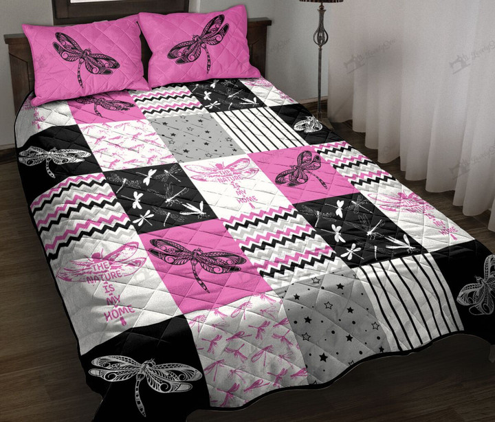 BIE0402 Dragonfly The nature is my home Pink Quilt Bed Set