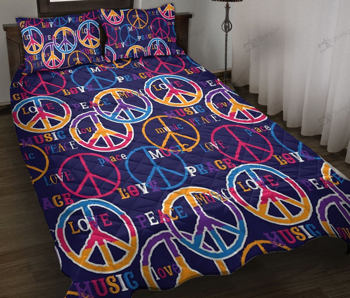 CHEH1006 Hippie Peace Love Music Quilt Bed Set