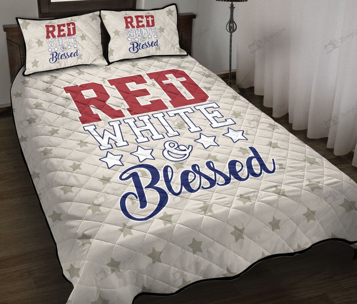 MHECHUA101 Red White and Blessed Quilt Blanket