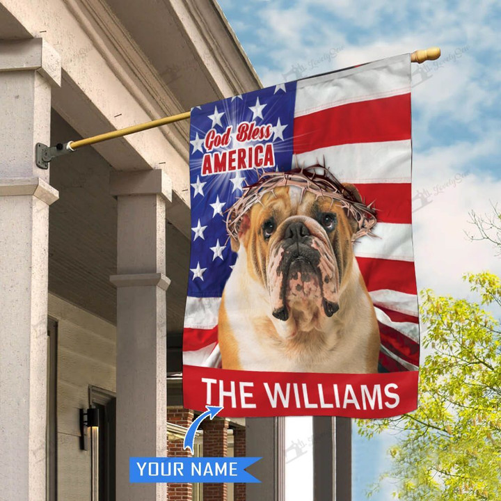 CHFD3004 Bulldog God Bless America Personalized House Flag