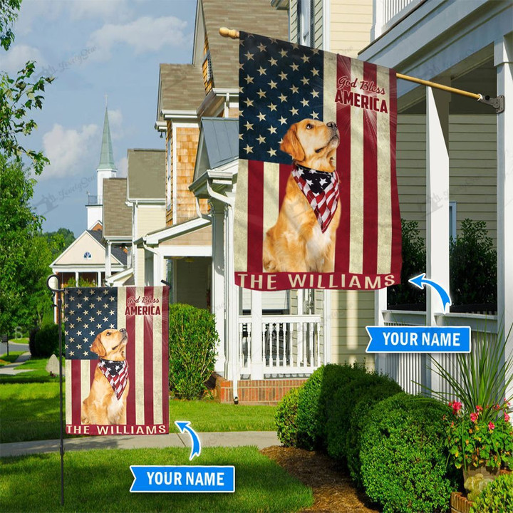 THF0185 Golden Retriever God Bless America Personalized Flag