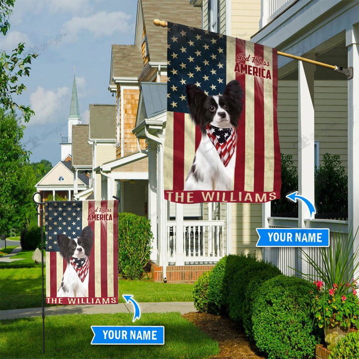 THF0191 Papillon God Bless America Personalized Flag