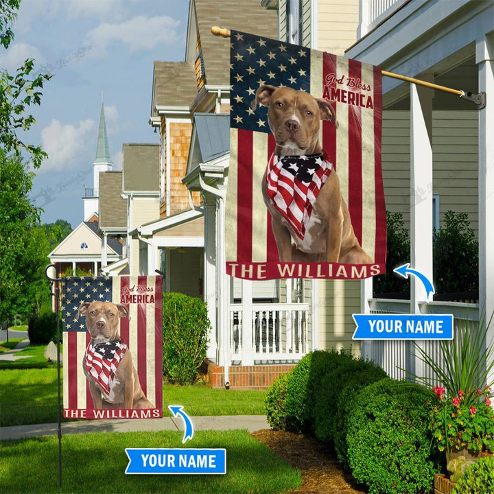 THF0205 American Staffordshire Terrier God Bless America Personalized Flag