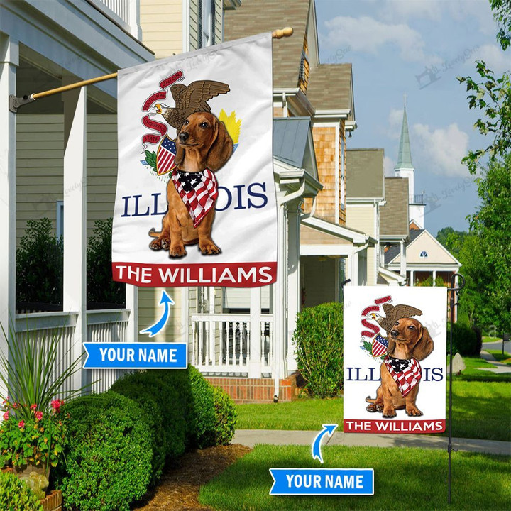 DIFDS1005-Dachshund Illinois Personalized Flag