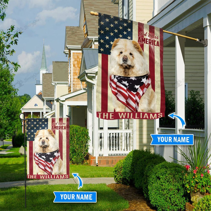 THF0215 Chow Chow God Bless America Personalized Flag