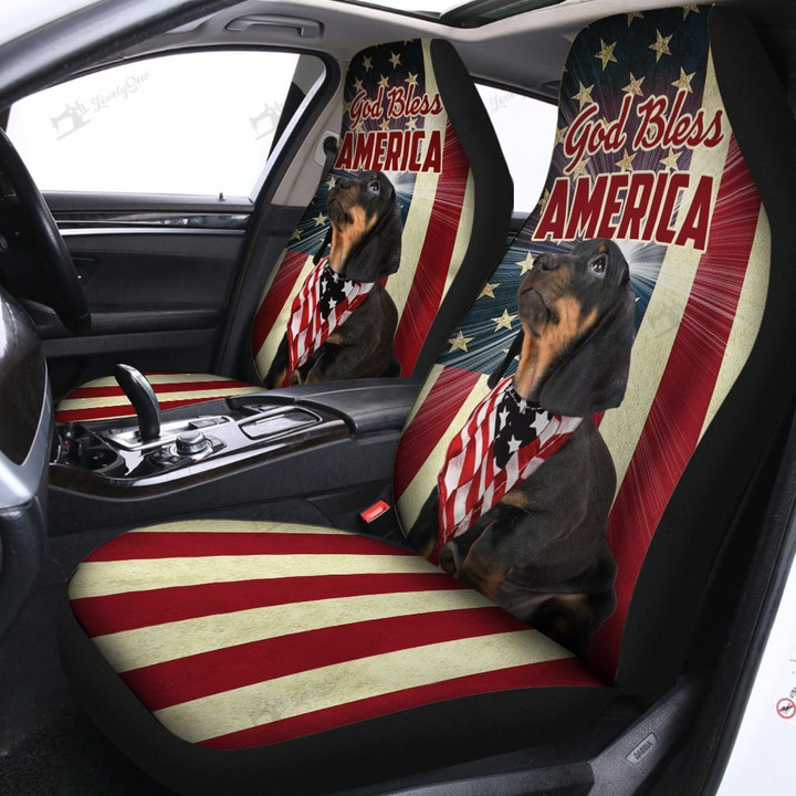 THH0062 Dachshund-Black God Bless America Car Seat Covers