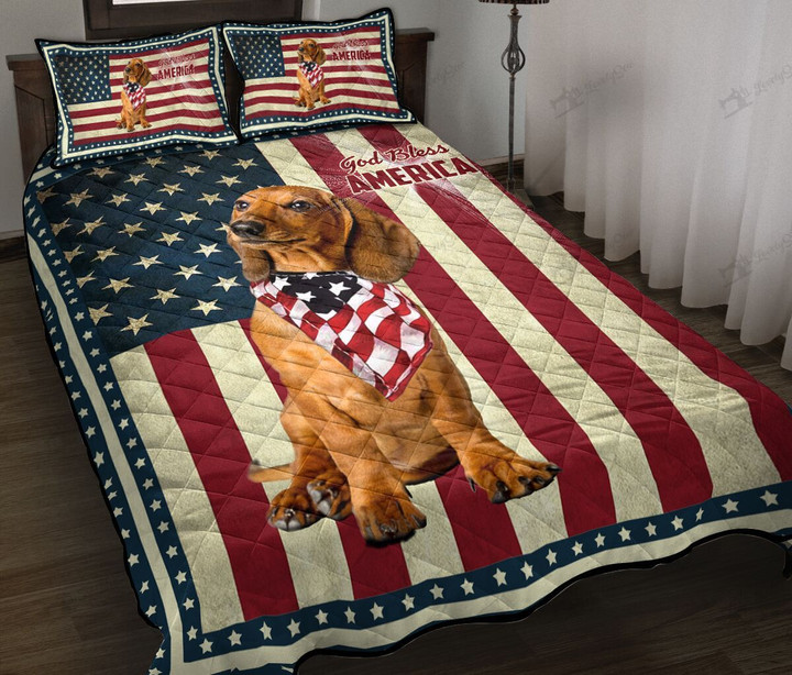 Dachshund God Bless America Quilt Bed Set & Quilt Blanket