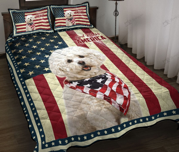 Bichon Frisé God Bless America Quilt Bed Set & Quilt Blanket
