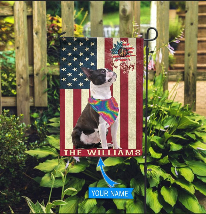 MHFCHO203 Boston Terrier Hippie Personalized Flag