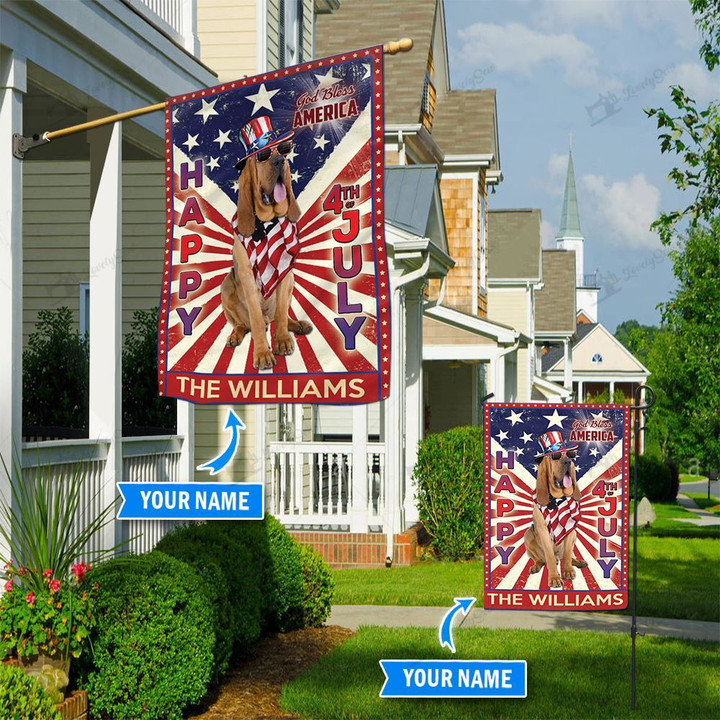 DIF6014-bloodhound God bless america - 4th of july Personalized Flag