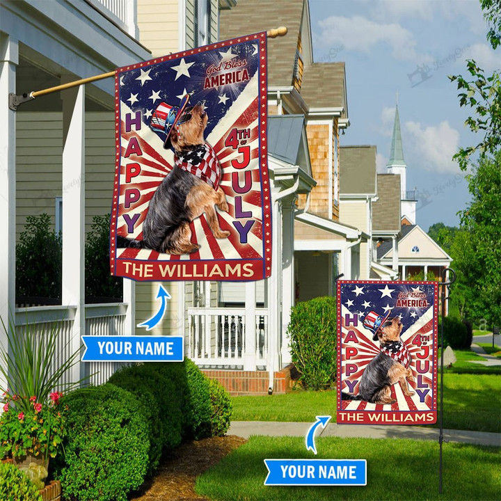 DIF6031-Yorkshire Terrier God bless america - 4th of july Personalized Flag