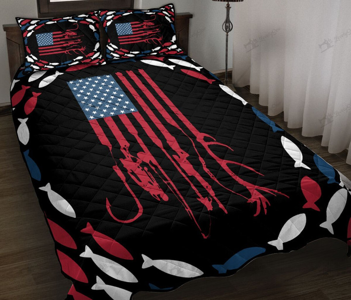 THE5124 Flag and Fish Quilt Bed Set