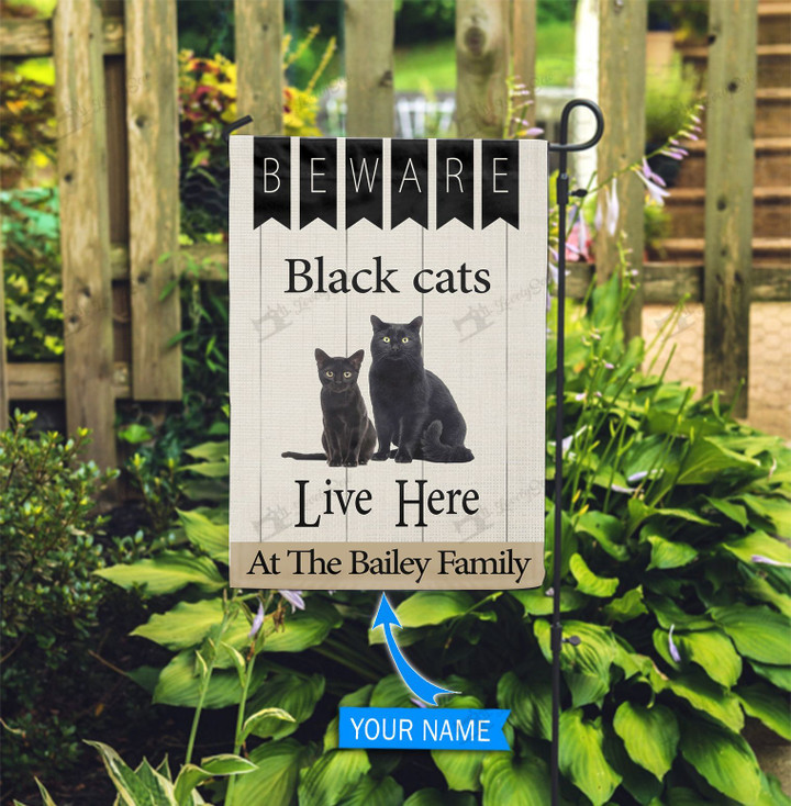 BIF2307 Beware Black Cats Live here Personalized Flag