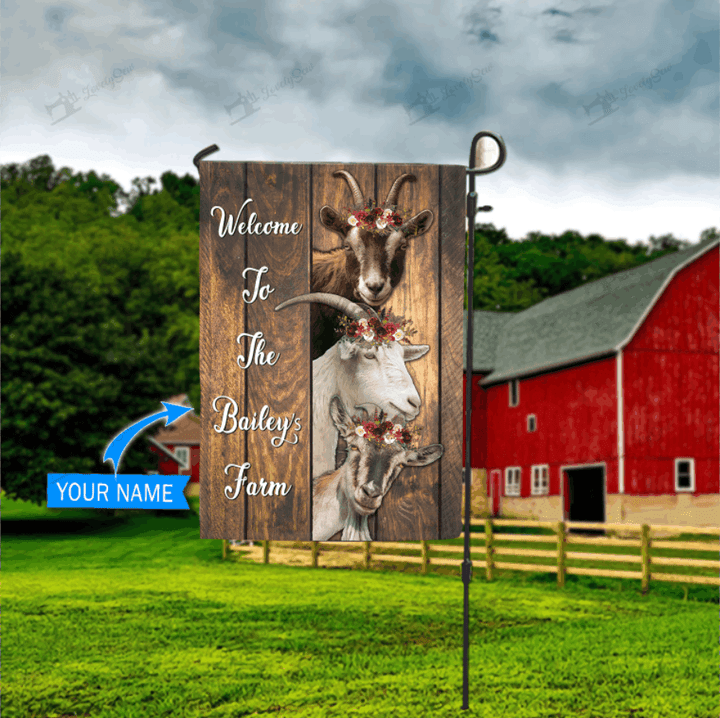BIF2103 Goats Welcome To Farm Personalized Garden Flag