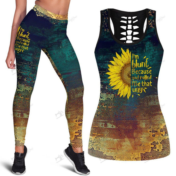 CHL1001 I'm Blunt Because God Rolled Me That Way COMBO LEGGINGS AND HOLLOW TANK TOP