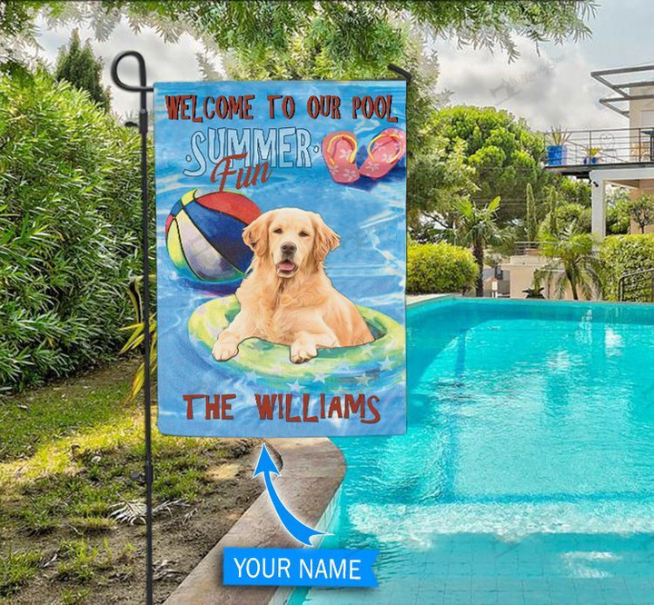 DIFP1005-Golden Retriever Personalized  Flag For Pools
