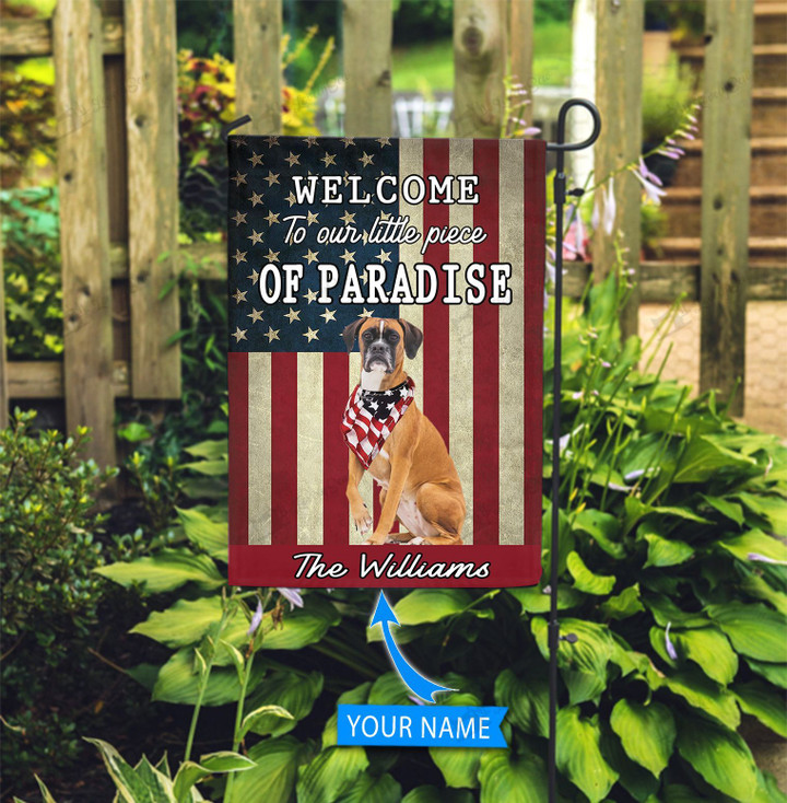 BIF20071321 Boxer Welcome To Our Paradise Personalized Flag