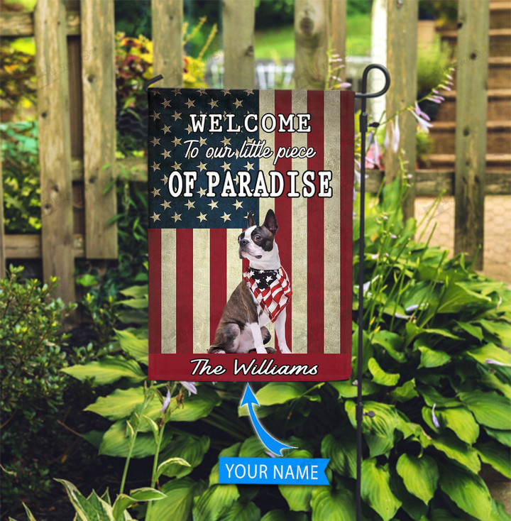 BIF20071320 Boston Terrier Welcome To Our Paradise Personalized Flag