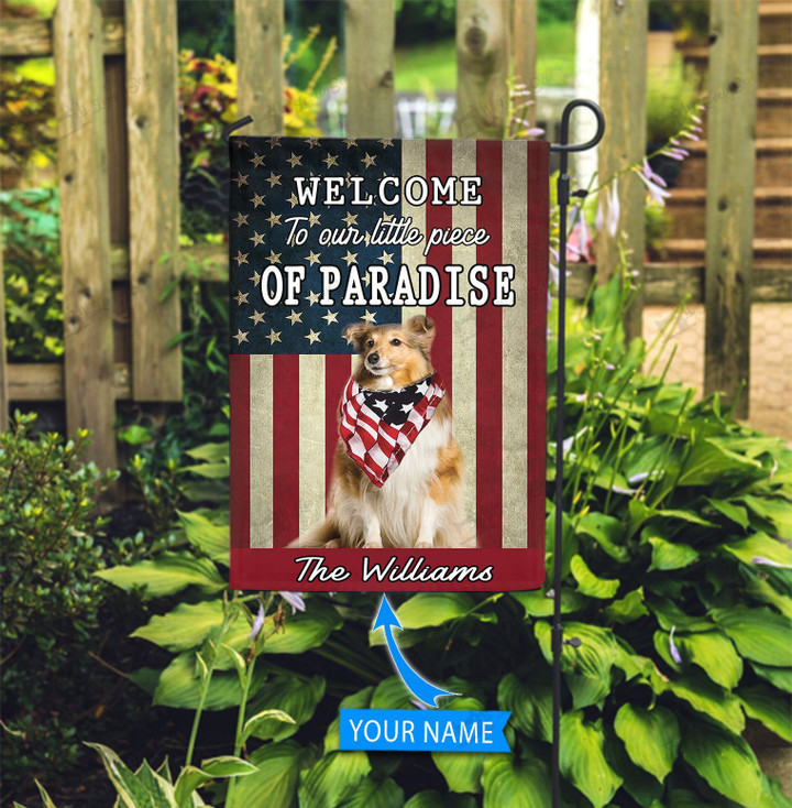 BIF20071323 Sheltie Welcome To Our Paradise Personalized Flag