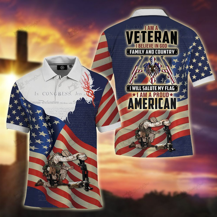 THT20071810 Jesus Christ And The American Veteran Polo Shirt