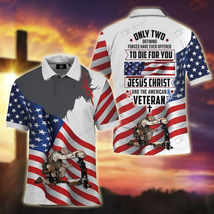 THT20071805 Jesus Christ And The American Veteran Polo Shirt