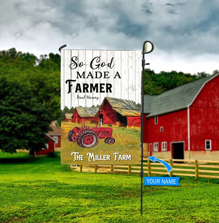 BIF20072011 So God Made A Farmer Red Tractor Personalized Flag