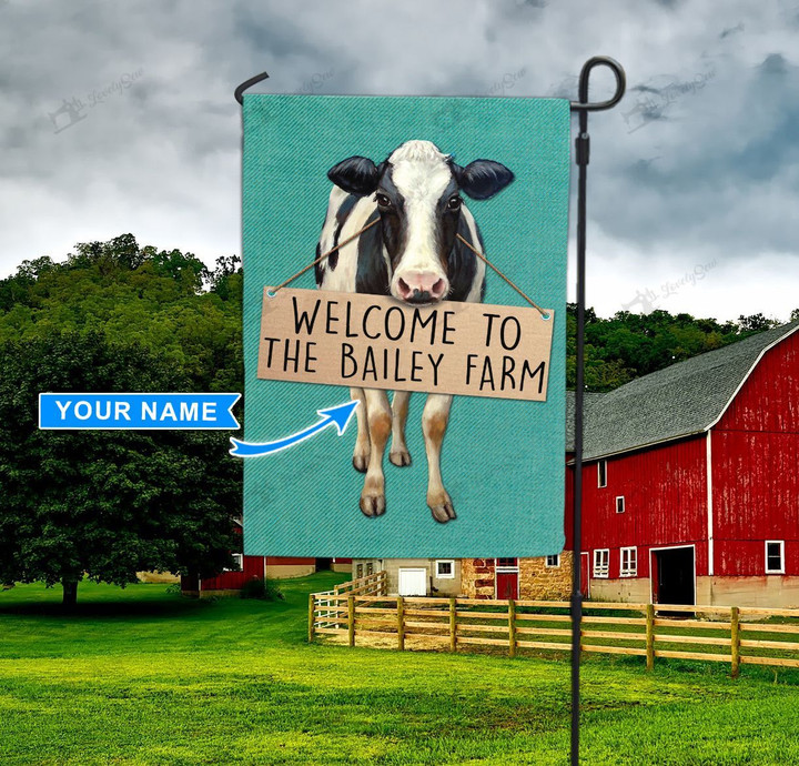 THF20072208 Holstein Cow-Welcome to the Farm Personalized Garden Flag
