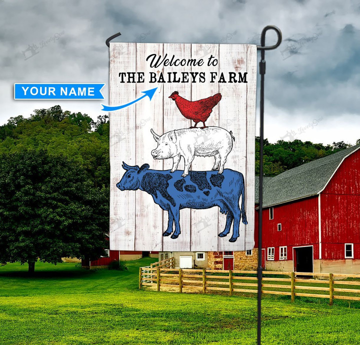 THF20072301 Welcom to the Farm-Animals Personalized Garden Flag