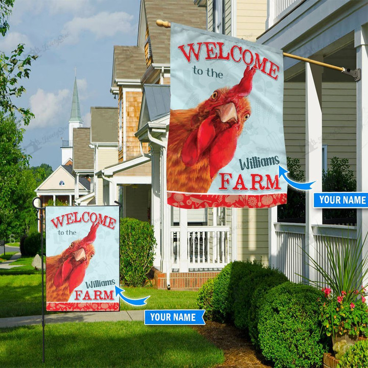 THF20072007 Rooster - Welcome To The Farm Personalized Flag
