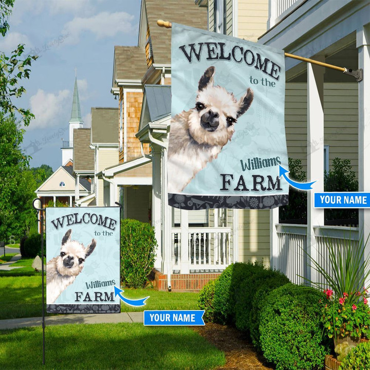 THF20072006 llama - Welcome To The Farm Personalized Flag