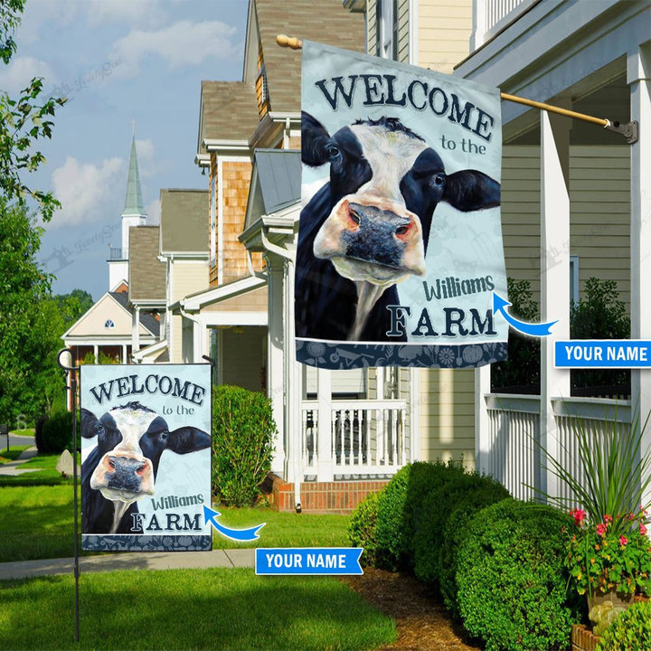 THF20072003 Cow - Welcome To The Farm Personalized Flag