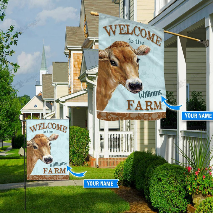 THF20072002 Cow - Welcome To The Farm Personalized Flag