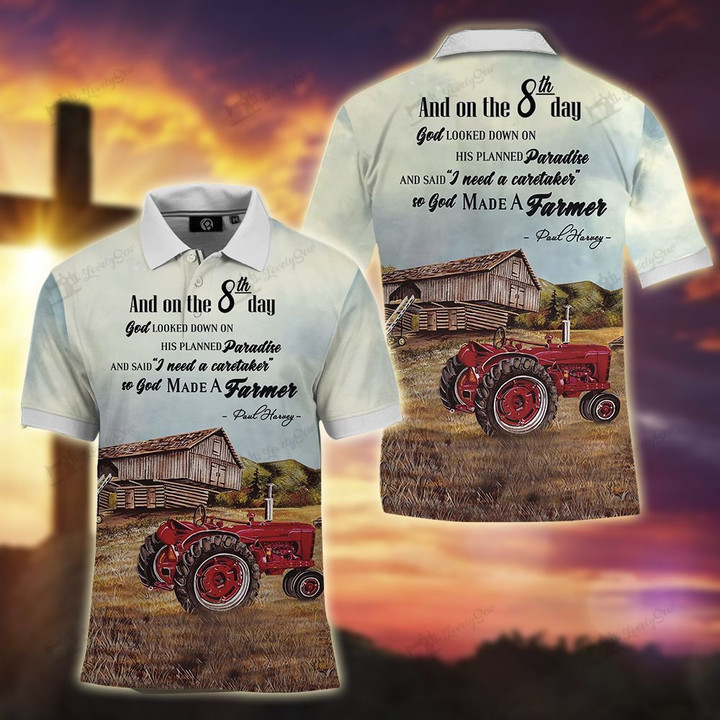 BIT20072219 So God Made A Farmer Red Tractor Polo Shirt
