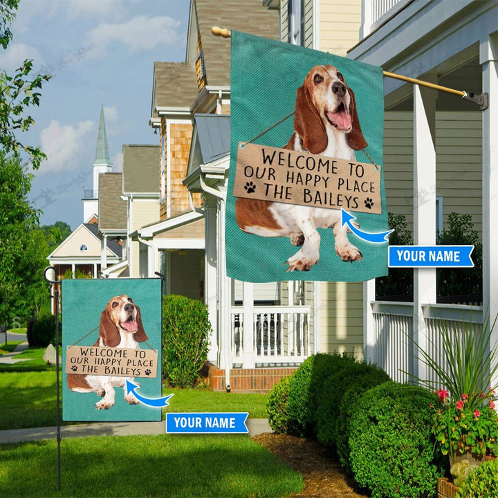 THF20072902 Basset Hound-Welcome to our happy place Personalized Flag
