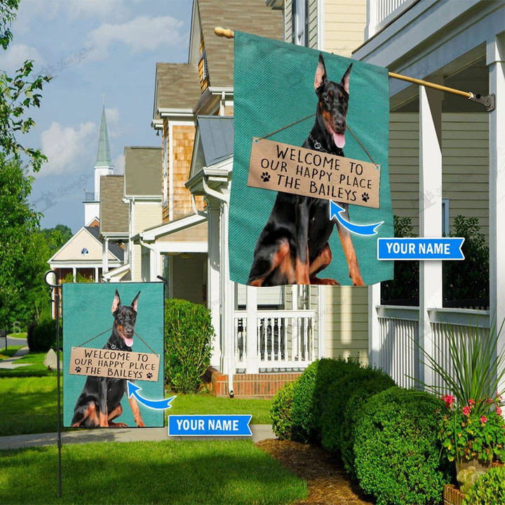 THF20072906 Doberman-Welcome to our happy place Personalized Flag