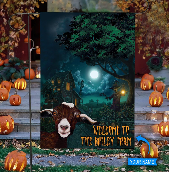 BIF20073010 Goat Welcome Halloween Personalized Flag