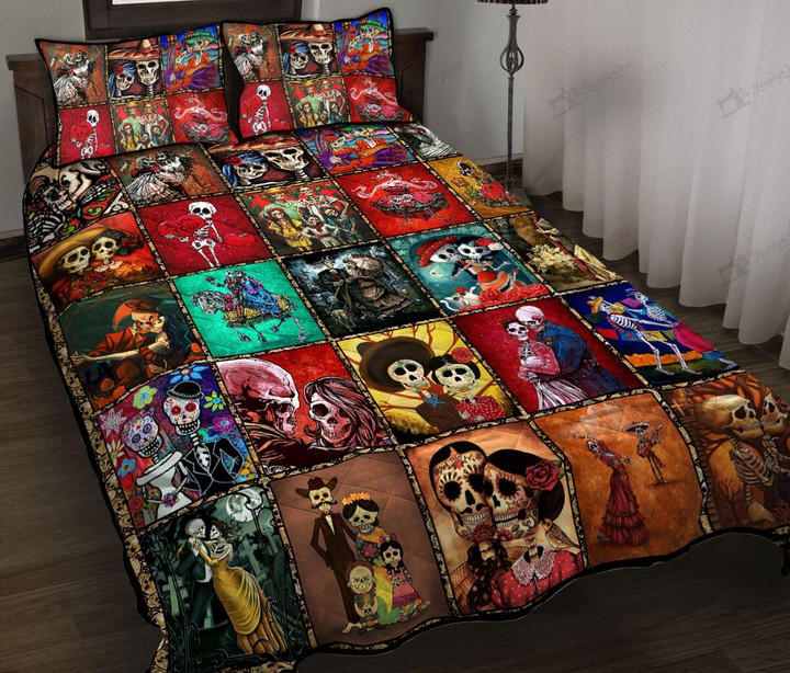 DIE1308001-DIQ1308001-SKULL LOVE-Día de Muertos-Quilt Bed Set & Quilt Blanket