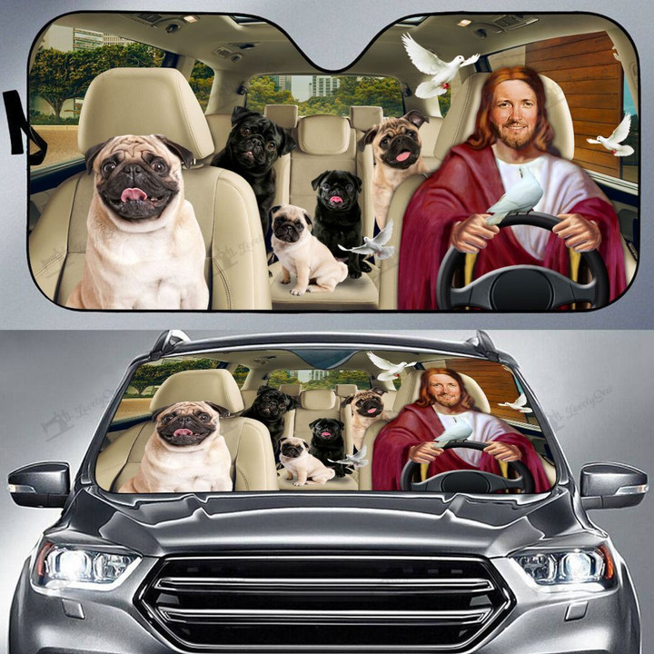 Pug and Jesus Car Sun Shade DIC21070706