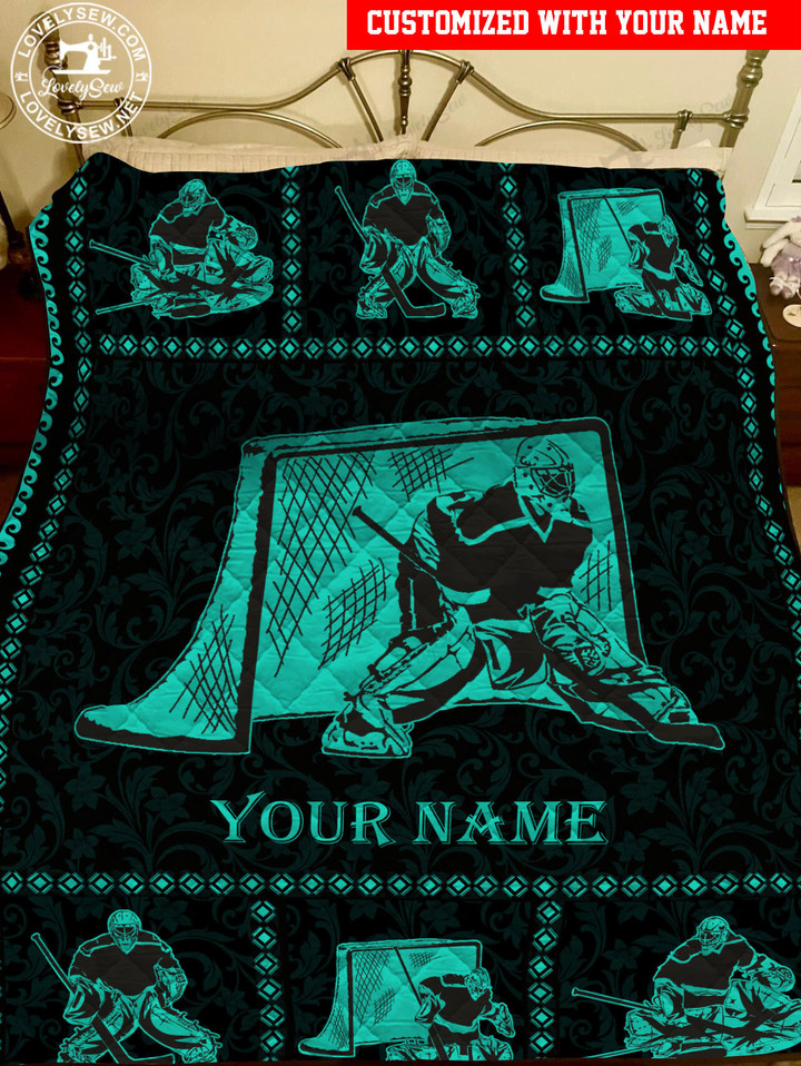 Gift For Hockey Lovers-Hockey Goalie Neon Personalized Quilt Bed Set & Quilt Blanket BIE21113002-BIQ21113002