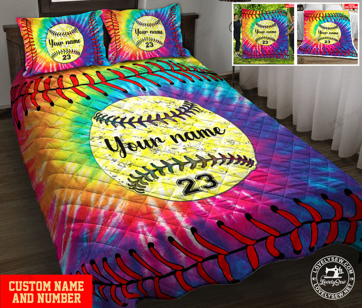 Baseball Softball Tye Dye Pattern Personalized Quilt Bed Set & Quilt Blanket BIE21121702 -BIQ21121702