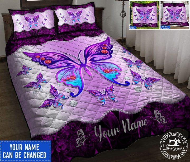 Butterfly Purple Abstract Personalized Quilt Bed Set & Quilt Blanket BIE22010401-BIQ22010401
