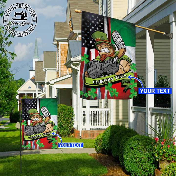 Hockey Leprechaun Irish American Personalized Flag BIF22011302