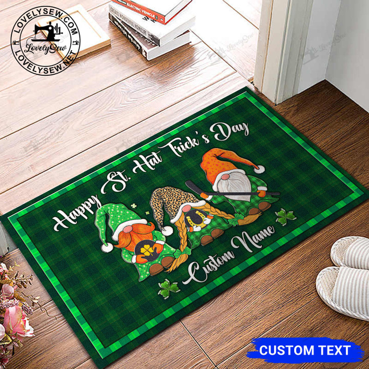 Hockey Gnome Luck Sticks Happy St. Hat Trick's Day Personalized Doormat BIJ22021402