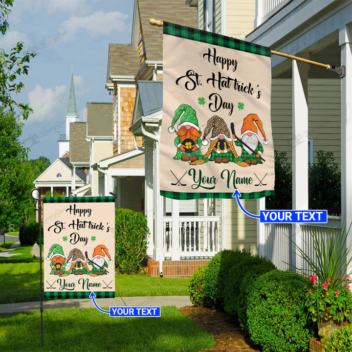 Hockey Gnome Welcome St. Patrick's Day Personalized Flag BIF22021602