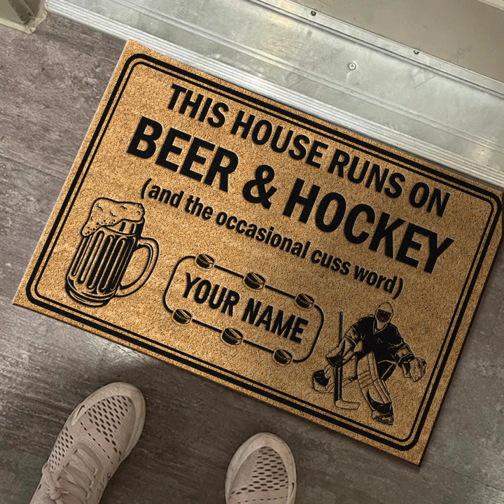 Hockey & Beer Personalized Doormat TRJ22030302