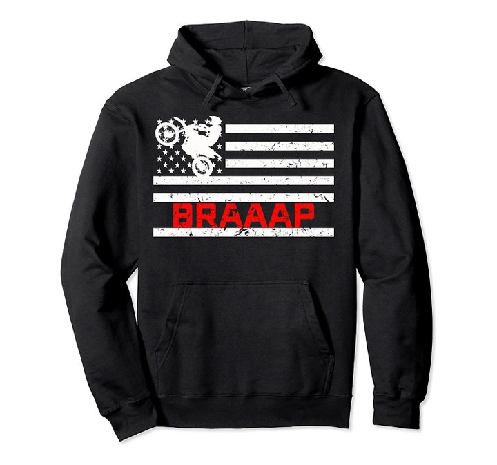 Braaap Vintage USA American Flag Dirt Bike Hoodie, T-Shirt, Sweatshirt