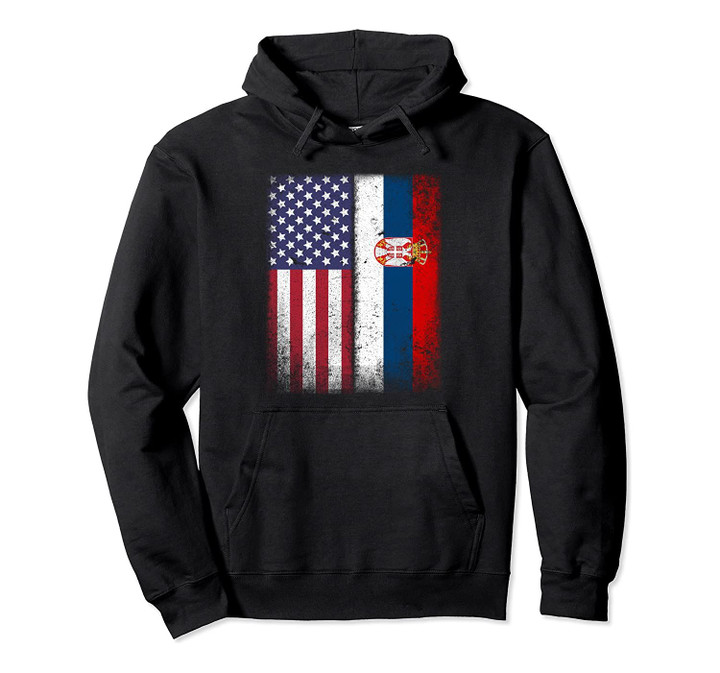 Serbian American Flag Serbia Usa Gift Pullover Hoodie, T-Shirt, Sweatshirt