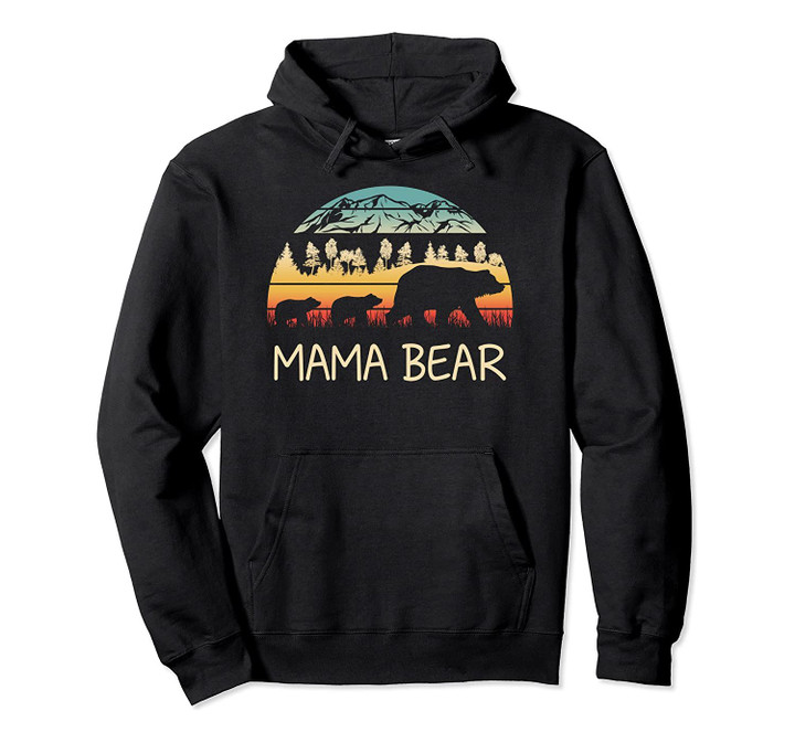 Retro Mama Bear with 2 Cubs Pullover Hoodie, T-Shirt, Sweatshirt